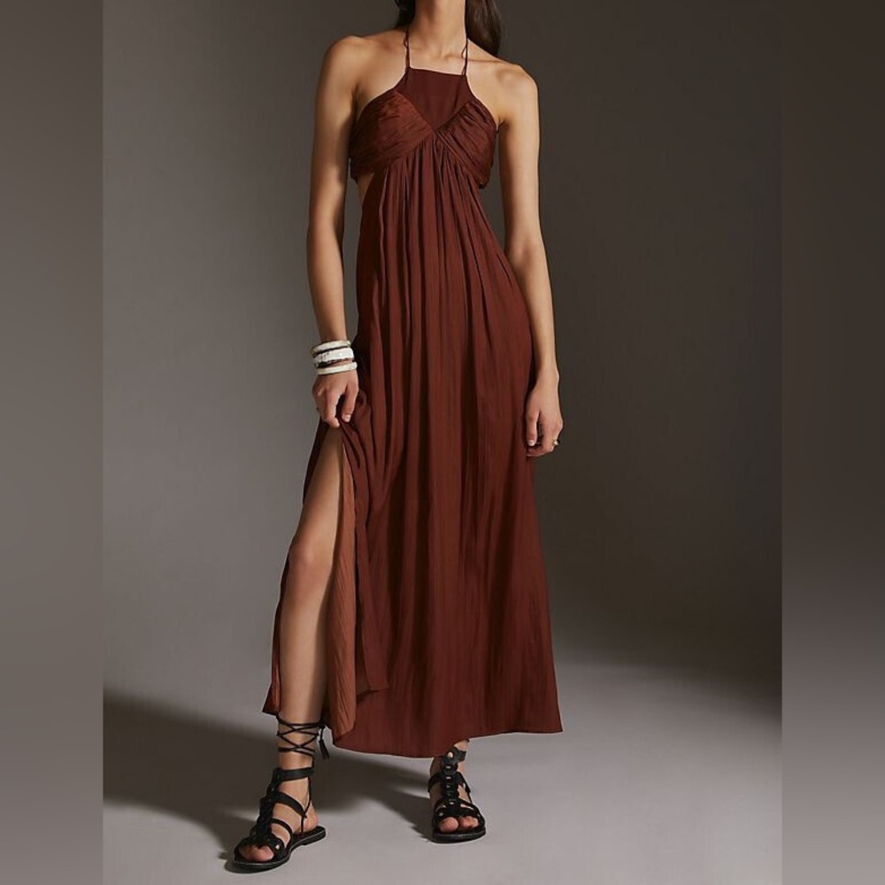Anthropologie Brown Halter Maxi Dress